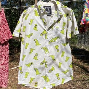 Rugrats Dinos by 21Men 100% cotton button up short sleeve shirt Small